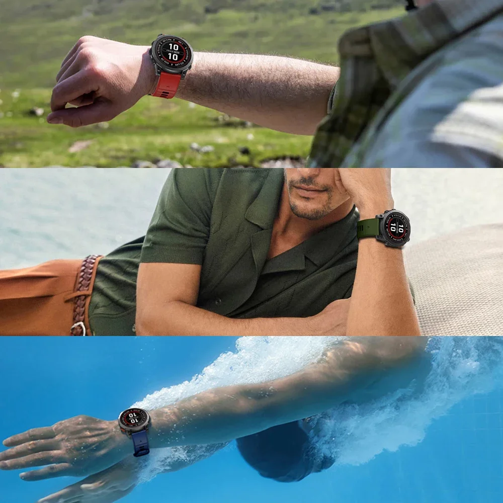 حزام (استيك) ساعة 26/22 مللي متر لـ Garmin Fenix 8 E 7 7X/Epix Pro/Quatix 8 حزام سيليكون إندورو 3/Epix Pro/Foreunner 970 سوار QuickFit