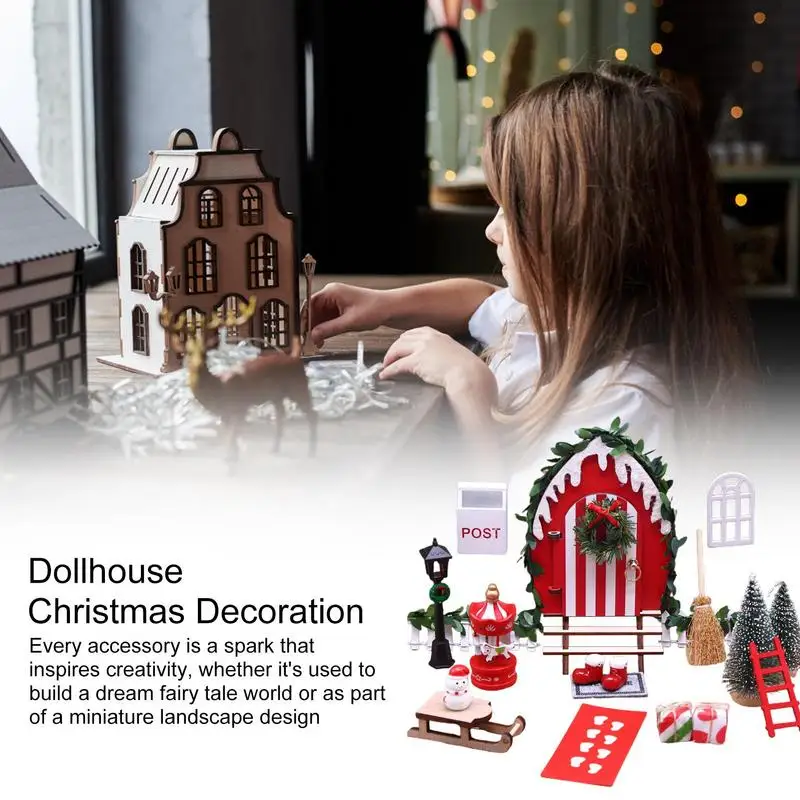 Christmas Doll House Miniatures Pretend Toys Door For Doll House Wooden Simulation Trees Snowman Crafts For Christmas Parties