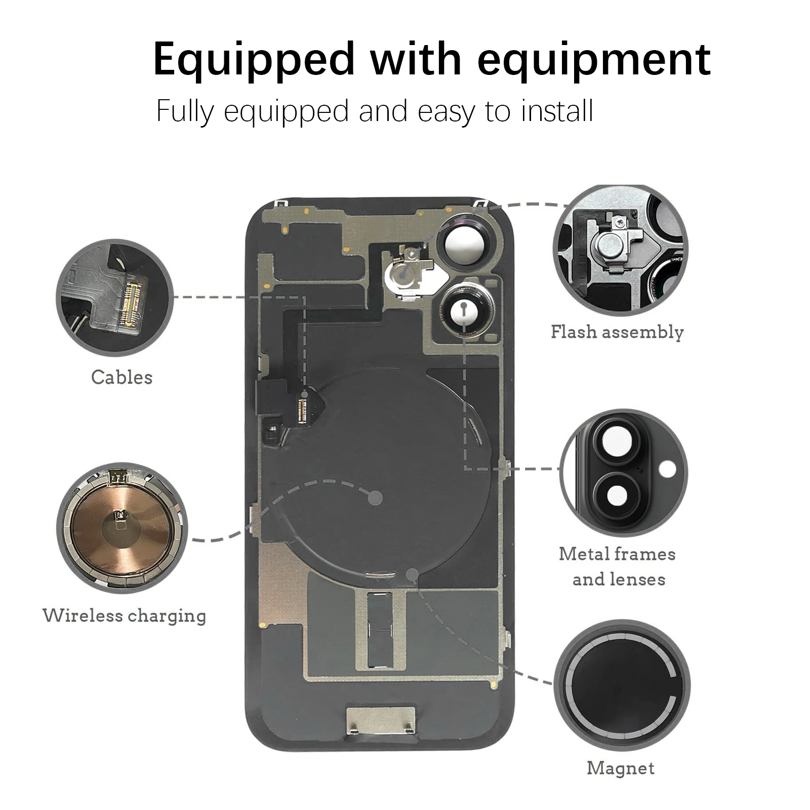 بديل الزجاج الخلفي لهاتف IPhone 16 Plus (6.7 بوصة) - شحن لاسلكي فليكس، إطار كاميرا، جميع الأجزاء وشريط لاصق مقاوم للماء #3