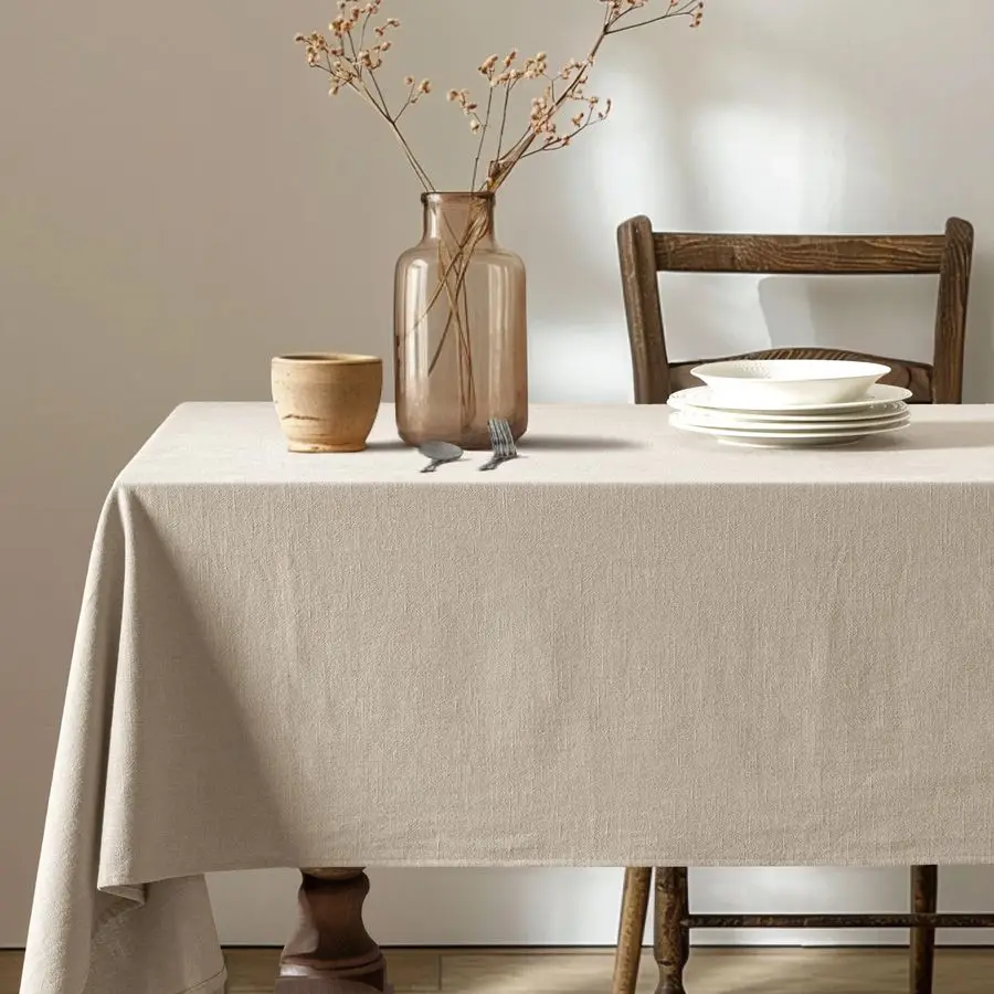 

Natural Linen Cotton Blend Tablecloth Rectangle, Luxury Waterproof Stain Resistant Durable Farmhouse Oblong Table Cloth for Dini