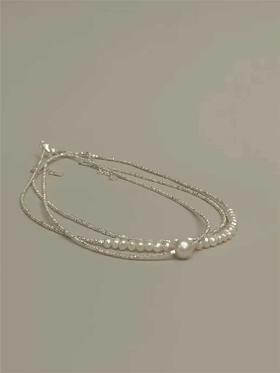 

Natural Pearl Fine Silver Necklace S925 Pure Silver Handmade Style Clavicle Chain Jewelry for Women Couple Gift