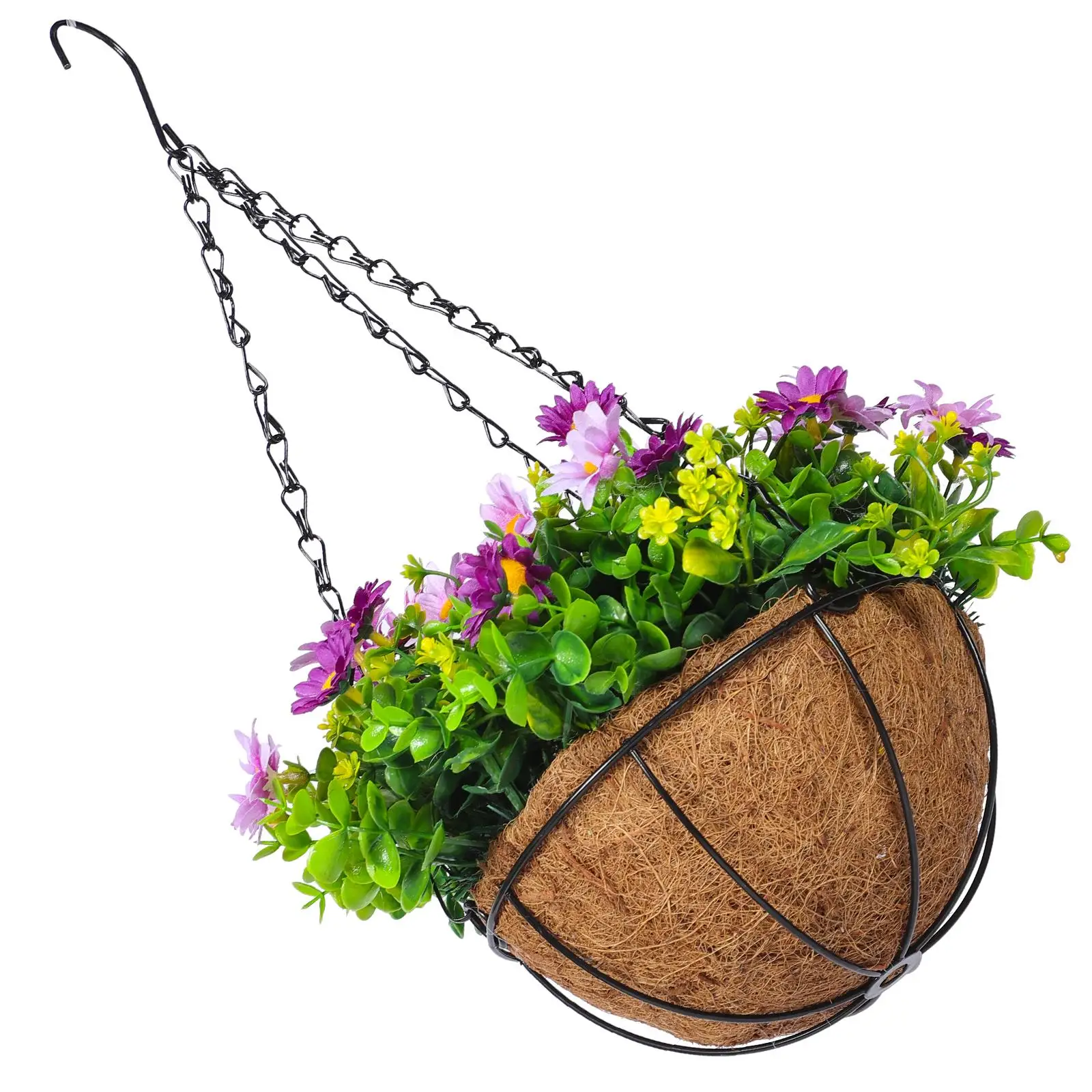 Rattan Artificial Hanging Baskets Fake Flower Decor Indoor Outdoor Plants Wicker Coconut Palm Basket Garden Home Wall Mounted
