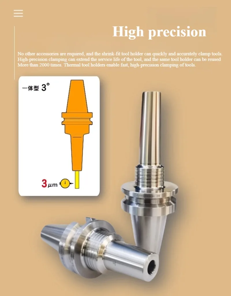 For CNC Machining Center BT40 Stainless Steel Shrink Fit Tool Holder High Precision Anti-Rust Anti-Crack Thick Wall