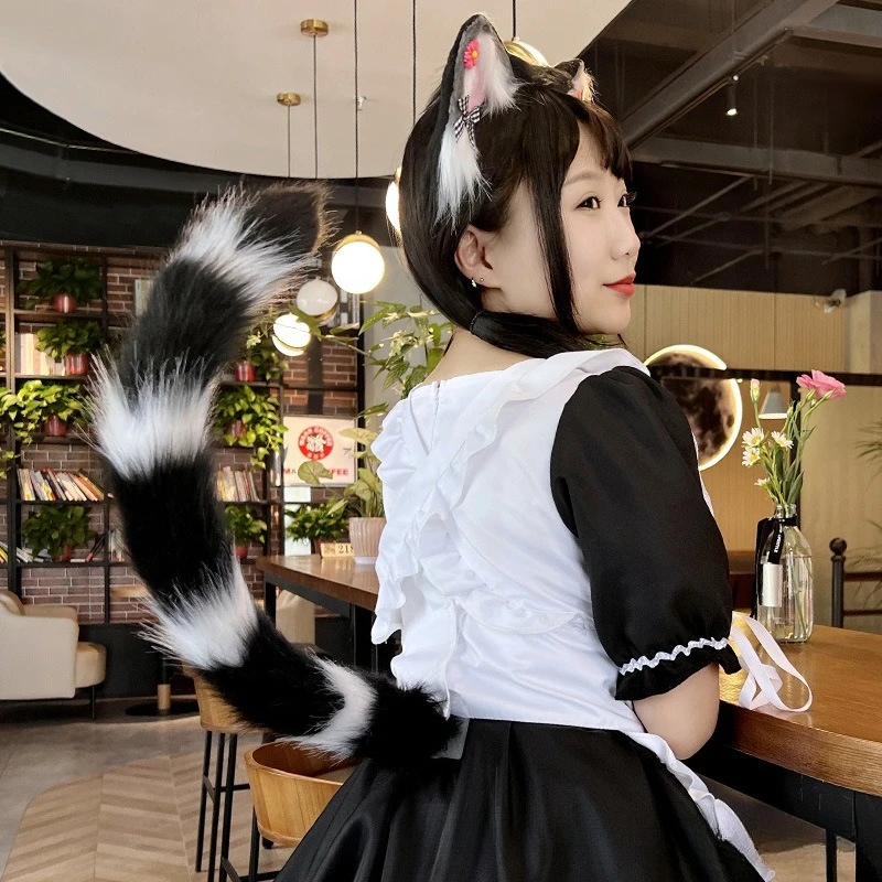 Fluffy Cat Tail Furry Animal Tail Handmade Plush Realistic Tails Kawaii JK Lolita Anime Cosplay Costume Props Accessories 3