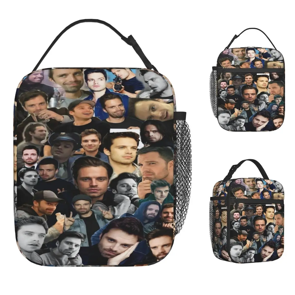 Sebastian Stan And Chris Hemsworth Photo Collage Lunch Bag Lunch Box Thermal Lunch Bags For Men Oxford Graphic Design Cooler Bag