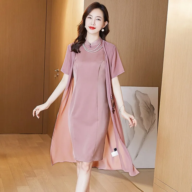 엄마를 위한 투피스 웨딩 드레스 세트 여름 폴리에스터 나일론 코사이트 섬유 또는 슬림핏 스커트 비즈니스 웨어...