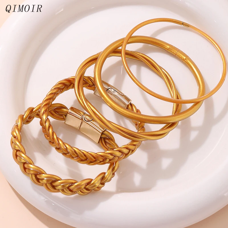 5 peças conjunto de pulseiras de geléia de silicone para mulheres tubo oco redondo feliz festa moda jóias na moda novos estilos acessórios c1360