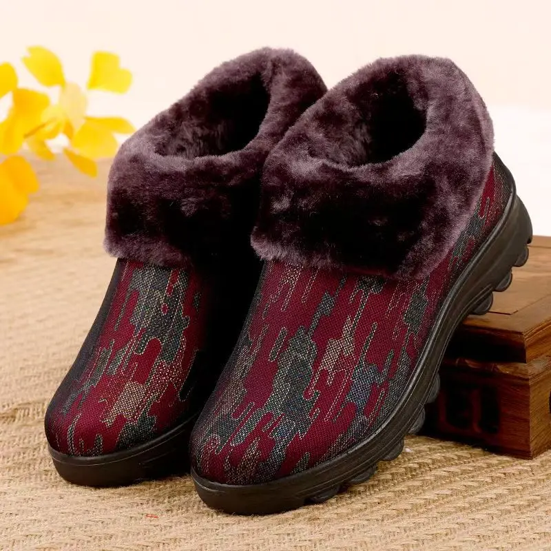 

Новые зимние хлопковые туфли до щиколотки для пожилых людей, нескользящая хлопковая обувь без шнуровки с круглым носком, утолщенные плюшевые теплые свободные тканевые хлопковые туфли