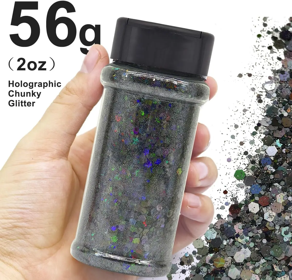 Zilveren holografisch - Craft Nail Glitter - 2oz Glitter Mix Chunky Glitter Bulk Kleuren in Shaker, Nail Glitter Decoratie