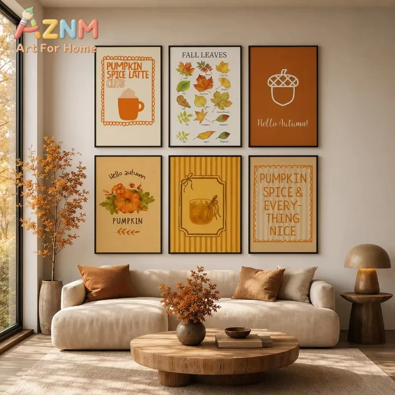 Vintage Fall Pumpkin Canvas Gallery Prints Witch Maple Leaf Typography Autumn Wall Art Farmhouse Thanksgiving Home Decor Gift