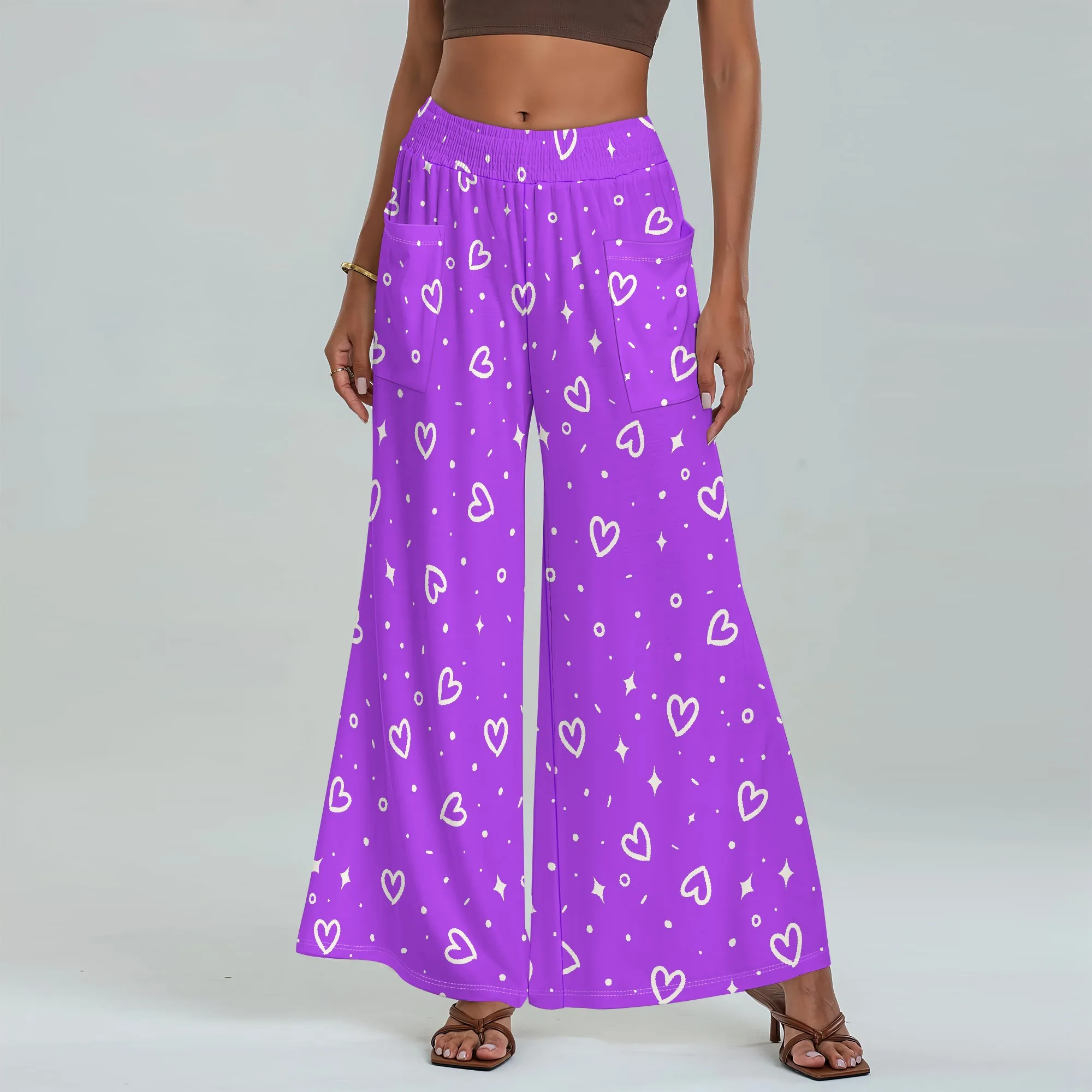 

Women's Wide Leg Pants with Pockets All Seasons Casual Comfort LOVE Pattern for Valentine's Party Festival