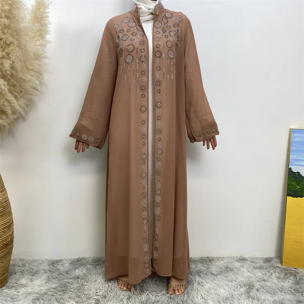 Dubai turquia diamantes abaya aberto feminino muçulmano quimono vestido eid ramadan roupas islâmicas árabe robe chiffon cardigan abayas vestido