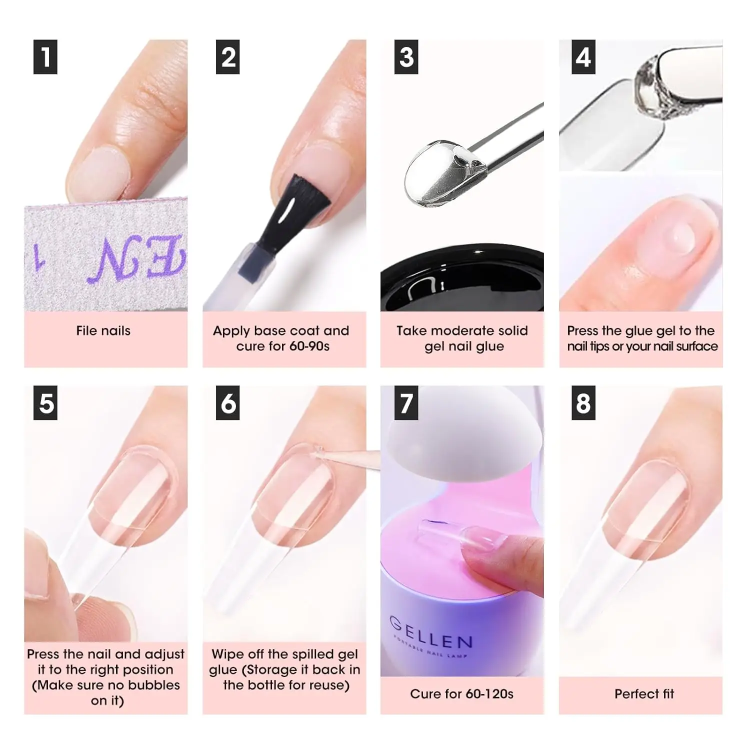 Gellen Solid Nail Glue Gel Kit 8g Glue with Mini UV Led Lamp Press on Acrylic Nails For Manicure Goods Woman Gifts