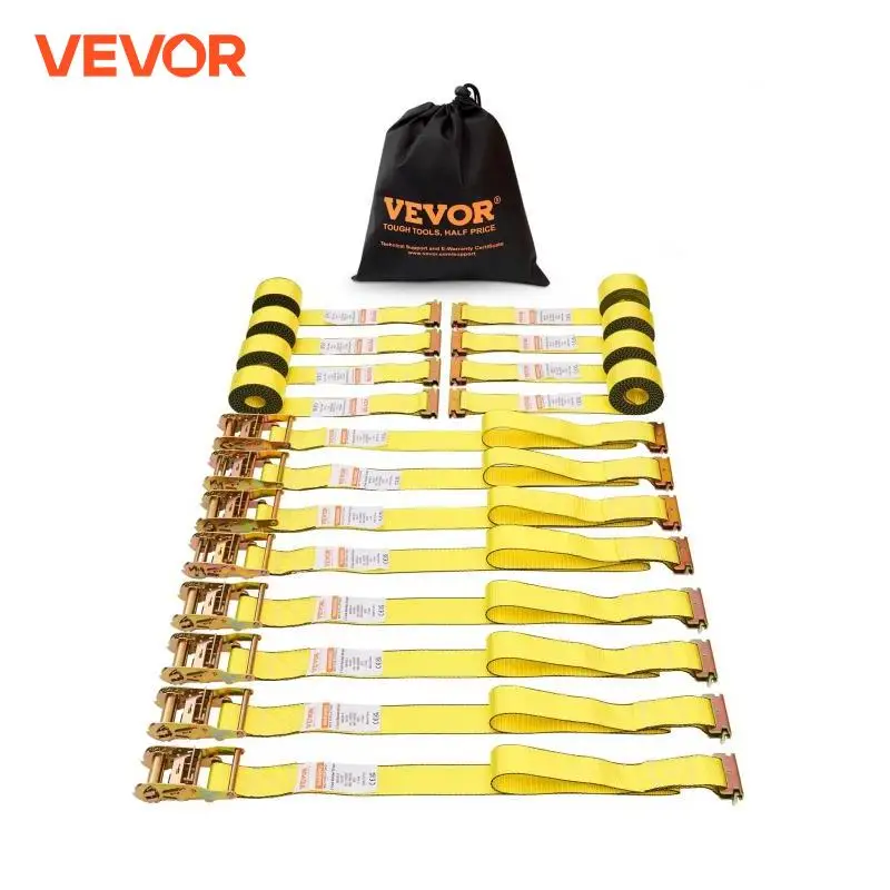 VEVOR 8pcs 4400Lbs Ratchet Tie Down Straps E-Track Heavy Duty Strap with Hook Loop for Moving Securing Cargo Lawn Equipment