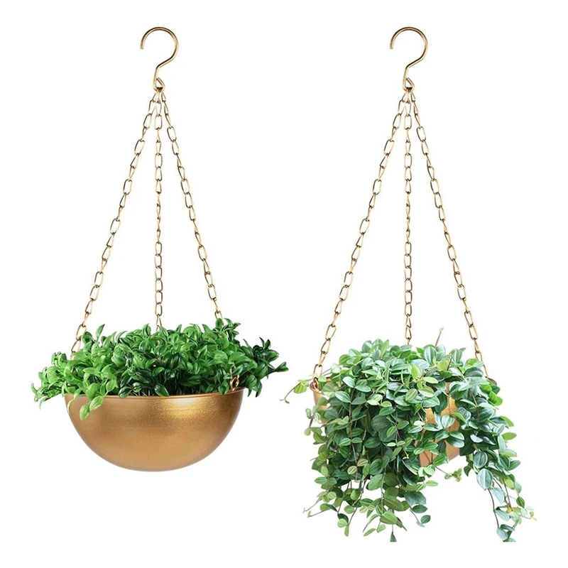 Large Gold Hanging Planter With Drainage, Semi-Circle Hanging Plant Holder For Indoor Plants, Lightweightceiling Basin