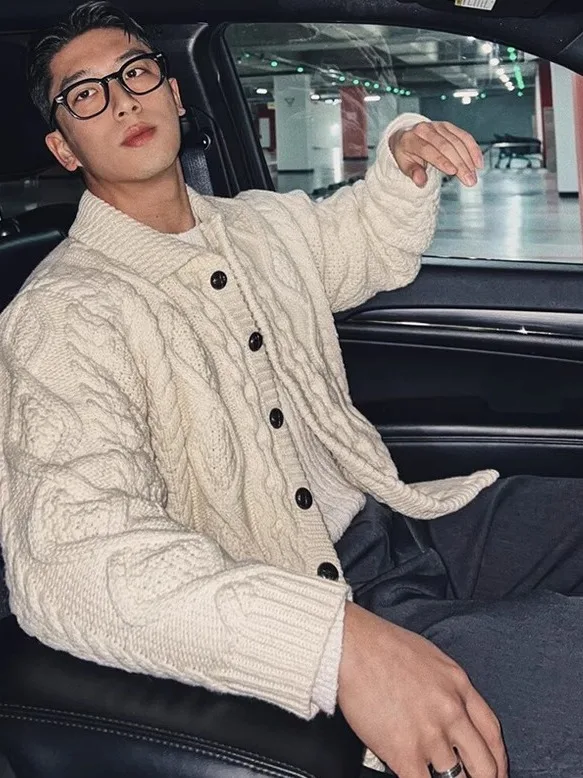 

Thiened Lazy Knitted Sweater Men's Casual Sle Autumn Winter Outerwear Button up Cardigan Long Sve Polyester Fiber
