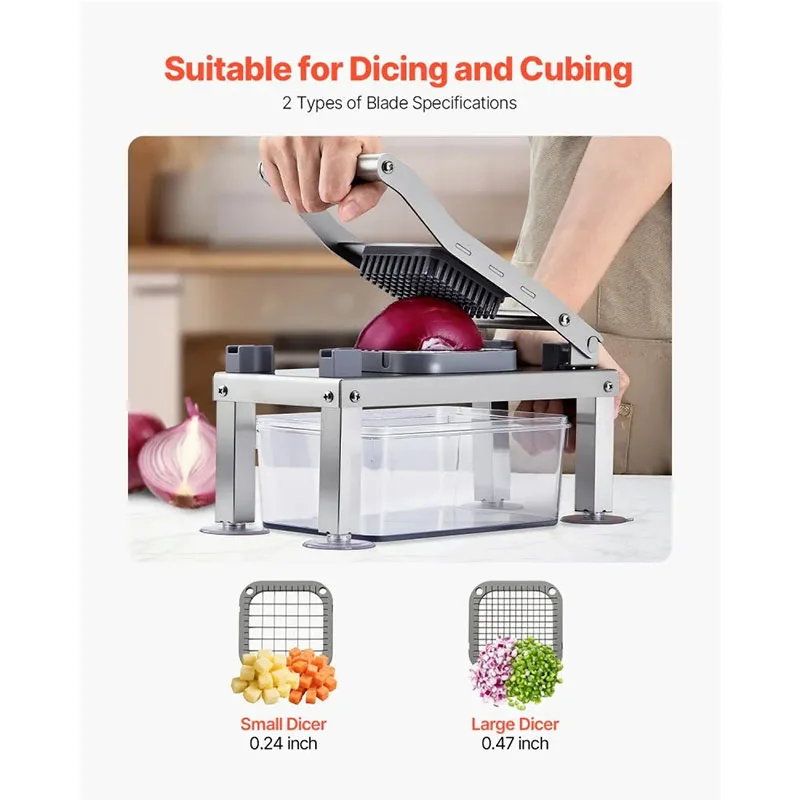 Multifunctional Manual Vegetable Dicer Stainless Steel Hand Press Fruit Chopper with Multiple Cutting Blades for Onion Potato