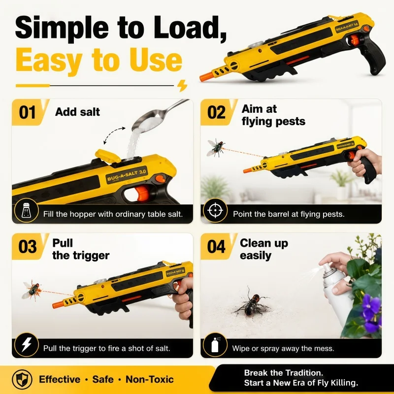2026 Upgraded Salt Gun 3.0 Fly and Mosquito Killer Toy, Accurate Aiming Shooting Game, Manual Pest Shooting Toy for Home