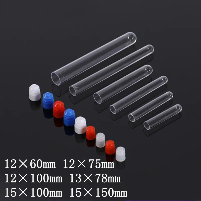 100pcs 15x100mmLab Clear Plastic Test Tubes With Plastic/Corks Stoppers Caps Wedding Favor Gift TubeLaboratory School Experiment