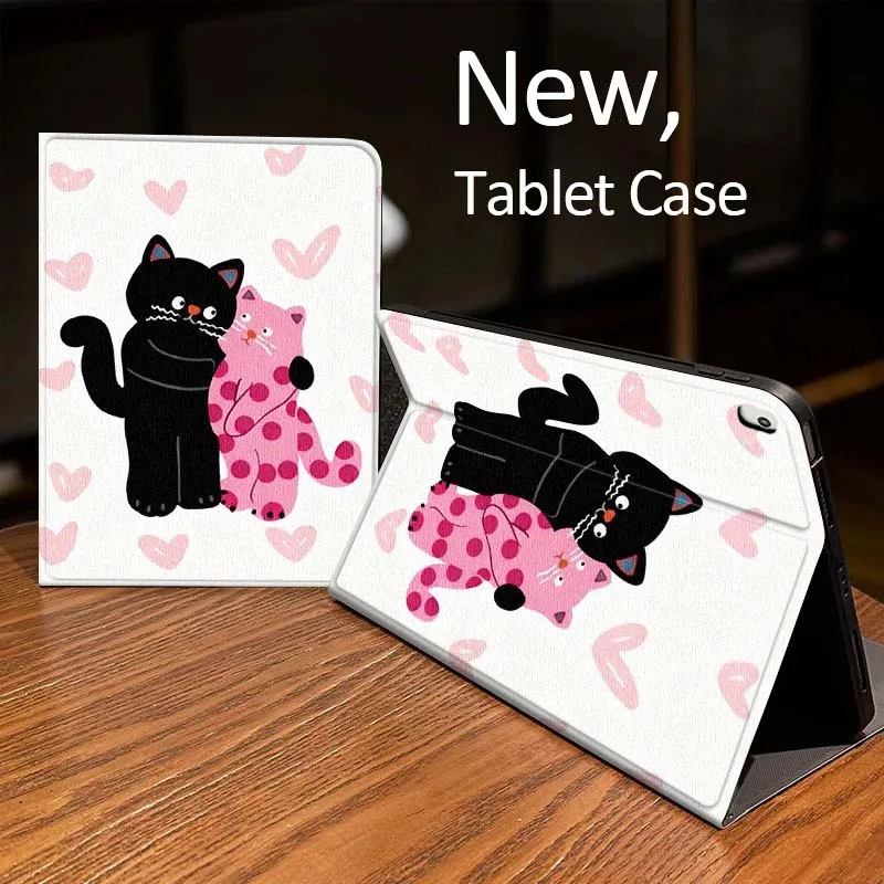 

Black Pink Cartoon Cat Pattern For iPad Pro 10th 11th 5th 6th 7 8 9 2 gen 11 13 M4 M5 10.2 9.7 12.9 10.5 10.9 Inch Tablet Case