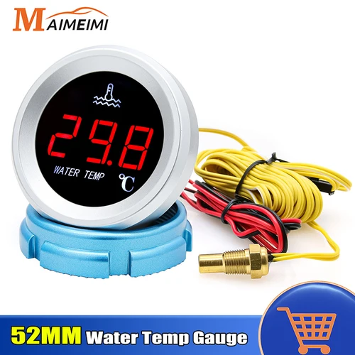 Medidor de temperatura del agua de 52mm con alarma, medidor Digital para coche, pantalla LED con Sensor de temperatura del agua, termómetro para coche y barco de 12V y 24V