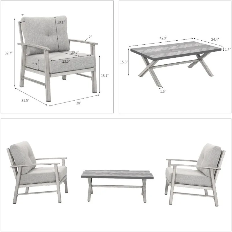 -For Outdoor Aluminum Patio Furniture Set Modern Durable Waterproof Cushion Powder Coating Finish for Garden Park&