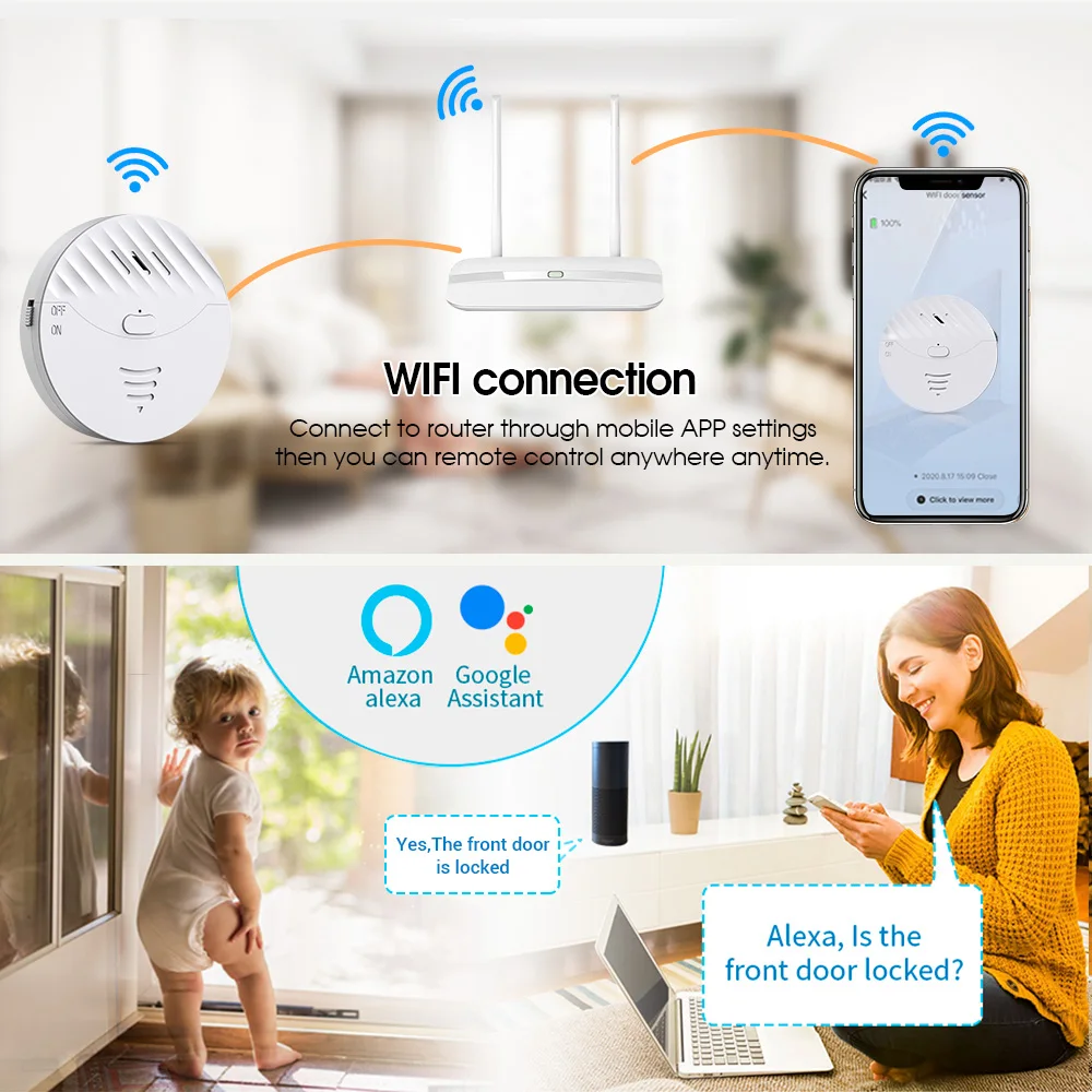 Wsdcam Tuya Wifi Window Door Vibration Sensor 130dB Burglar Safety Alarm Smart Life Remote Smart Home Security-protection