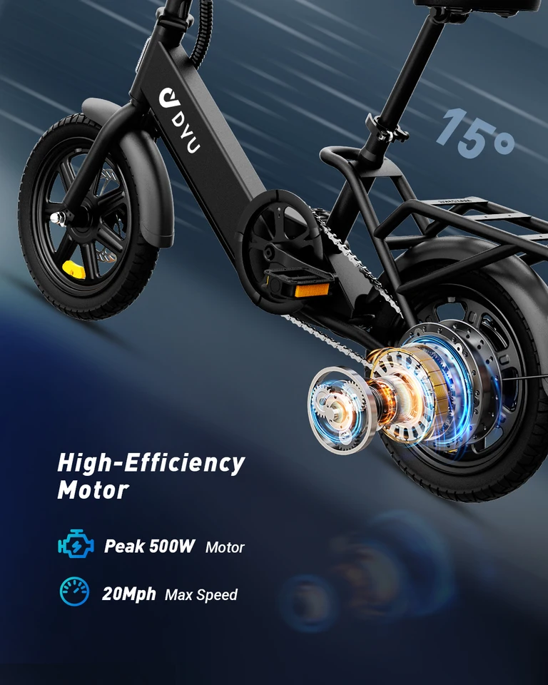 【1 Year Warranty】DYU C3 14 inch Folding Electric Bicycle Peak 500W Motor 280WH Battery Electric Bike,20mph City E-bike UL2849 image 3