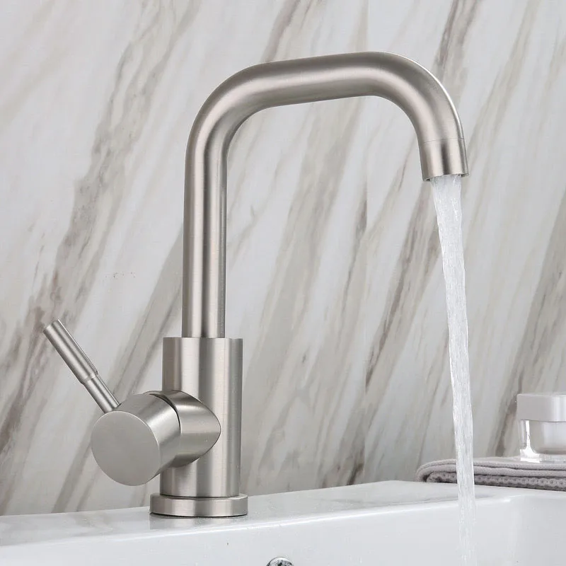 

304 Stainless Steel Basin Faucet 360° Rotate Spout Cold Hot Water Mixer Tap for Bathroom Sink Washroom