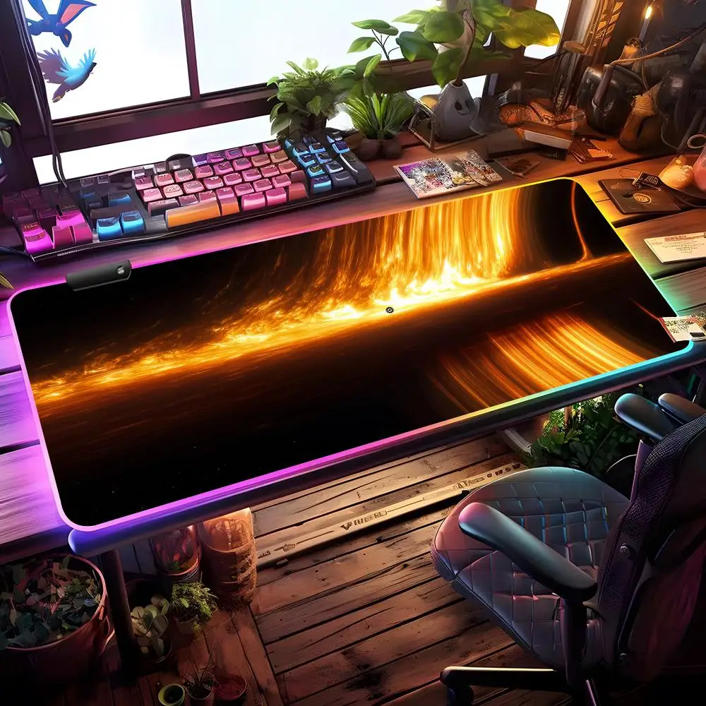 

Коврик для мыши Black Hole Cosmic RGB, игровой коврик для мыши, настольный коврик HD, большой игровой коврик с LED-подсветкой, XXL коврик для мыши