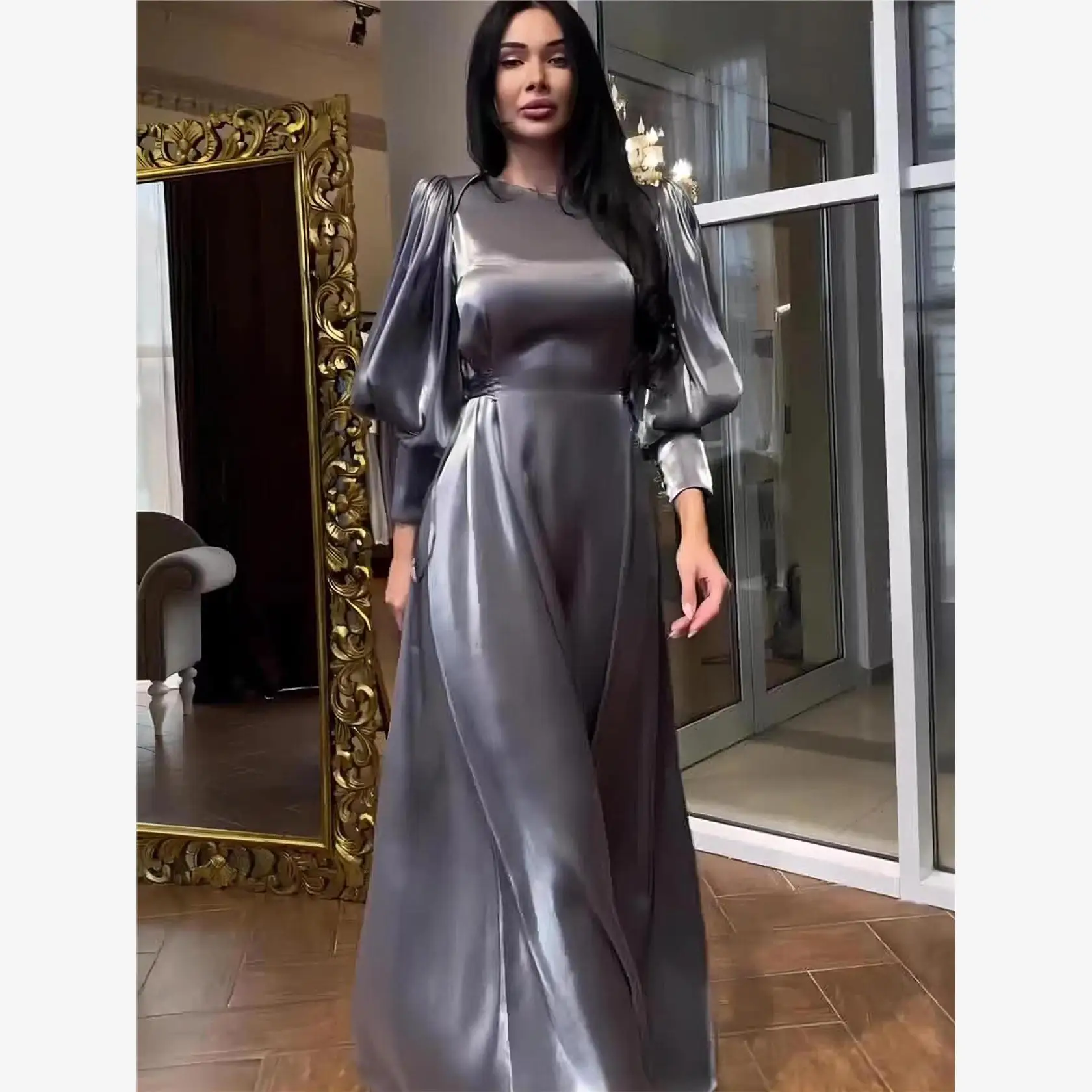 กระโปรงทรงเอเอวสูงผ้าซาตินแบบพันรอบ รุ่น Dr Slim Fit ของ Ele Lantern Sve สำหรับผู้หญิง