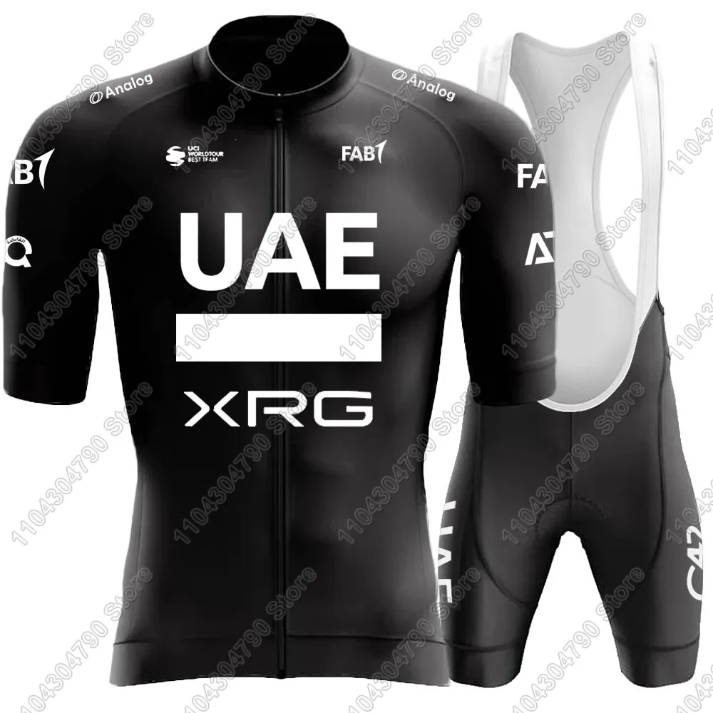 Black UAE Team 2025 Cycling Jersey Set Mens Clothing Road Bike Suit Mountain Bicycle Shirt Bib Shorts MTB Ropa Maillot