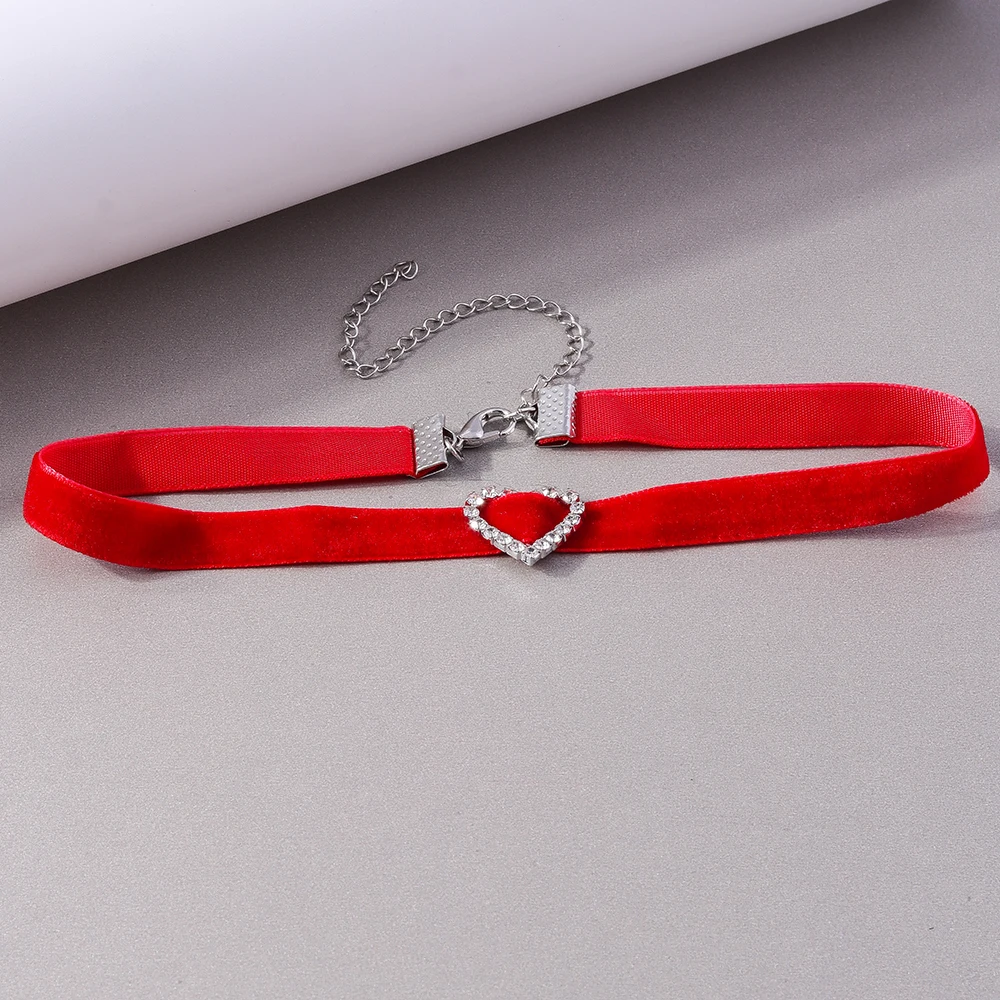 Aihua Sexy rote Samt-Choker-Halsketten für Frauen, Kristall-Herz-Halskette, Braut, Hochzeit, Party, Schmuck am Halskragen – Detail 29