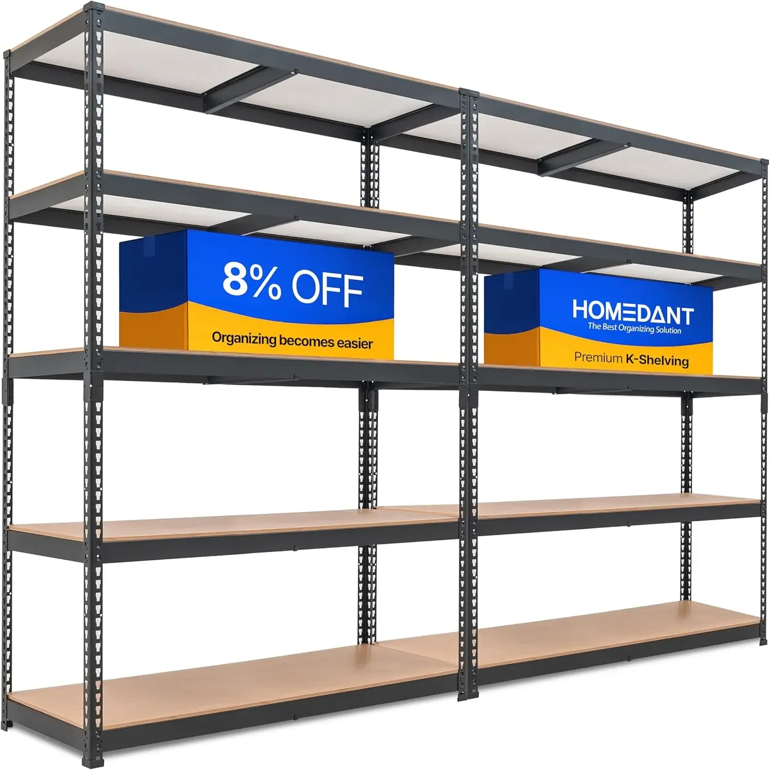 

HOMEDANT 5 Tier Laminated Boltless Heavy Duty Garage Storage Adjustable Wide Size Metal Shelving Unit Utility Rack Shelves Organ