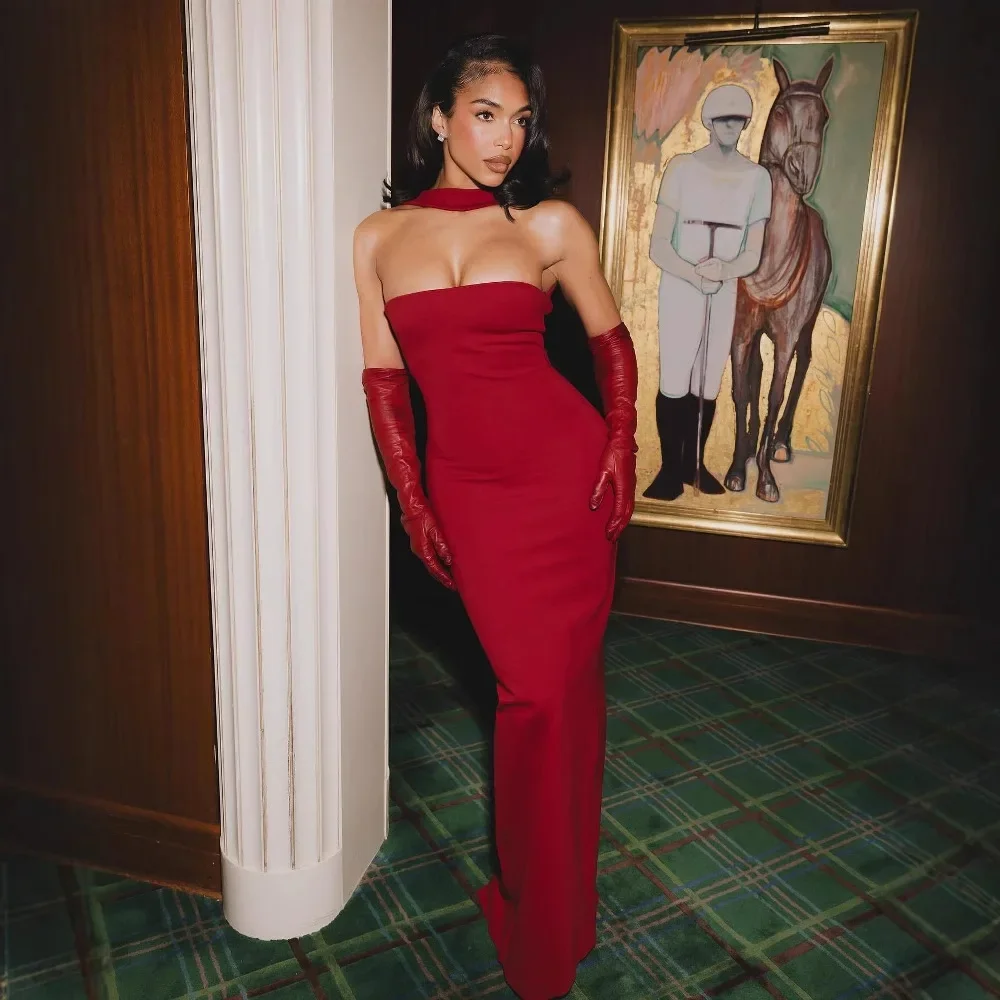 Hot Sale Women Celebrity Sexy Backless Halter Red White Maxi Long Summer Bandage Bodycon Dress 2025 Elegant Evening Club Party O