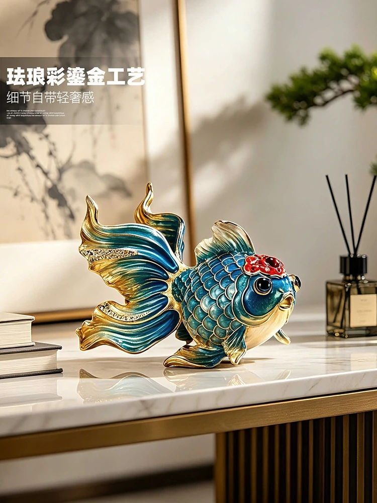 Lucky Enamel Goldfish Figurine Feng Shui Wealth Koi Statue Desktop Ornament Home Living Room Office Decor Opening Blessing Gift