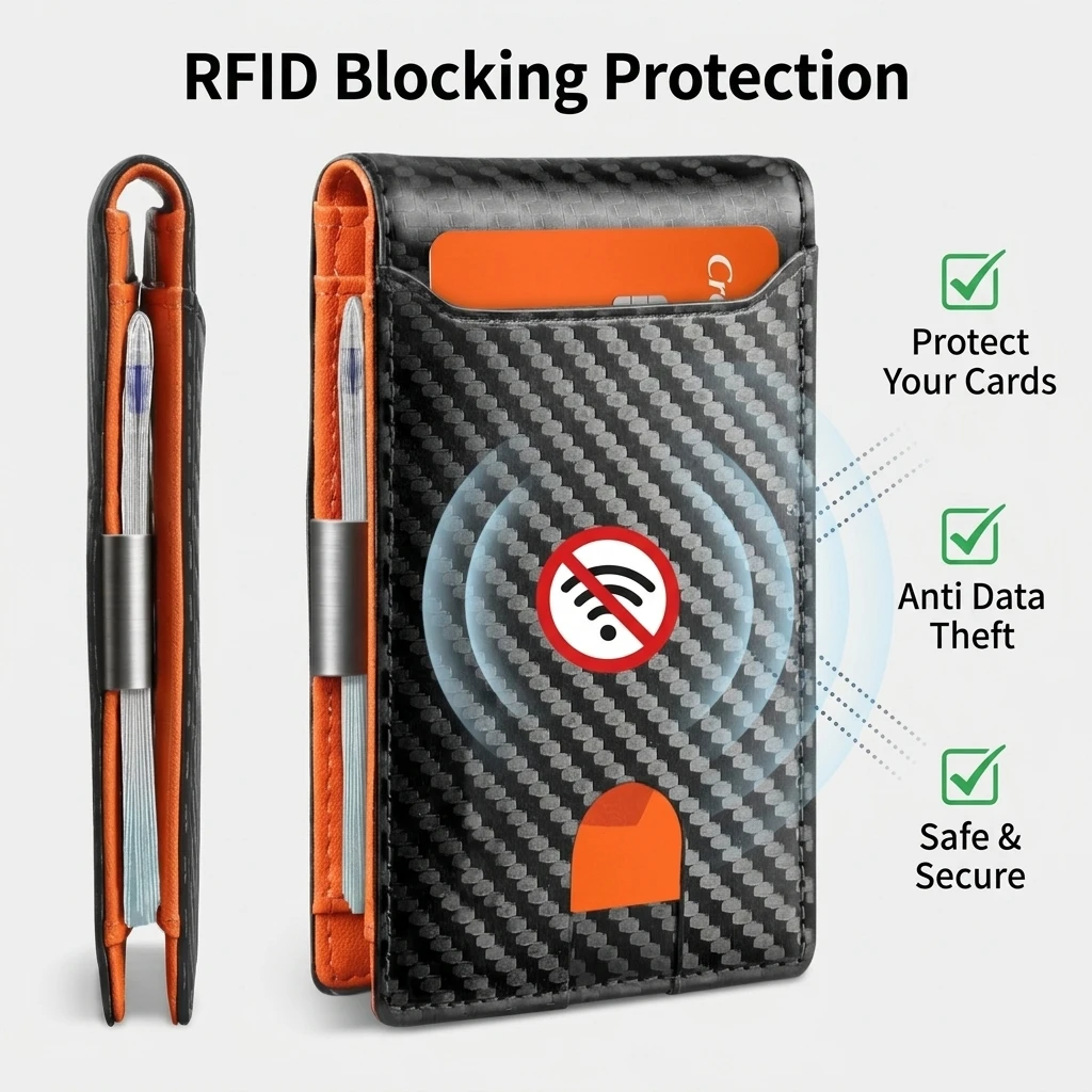 カーボンファイバー財布メンズスリムカードホルダー RFID - Slim Card Slot Case のレビューと価格