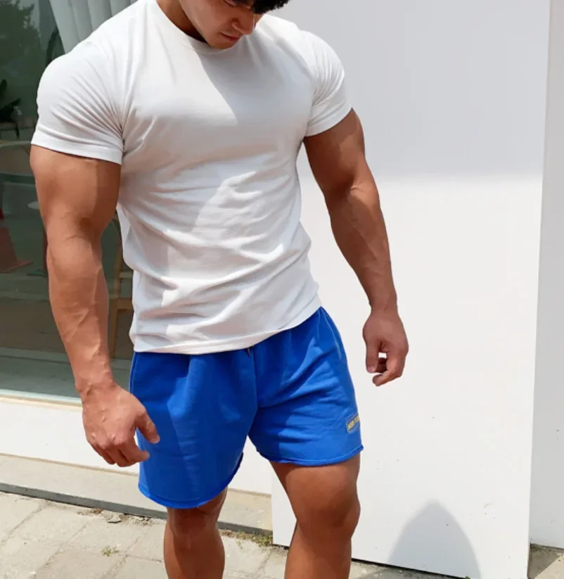 Muscle Men's T-Shirt Sports Leisure Running Fitness Clothes Exercise Solid Color Cotton Slim Short Sleeve Bottoming T-Shirt
