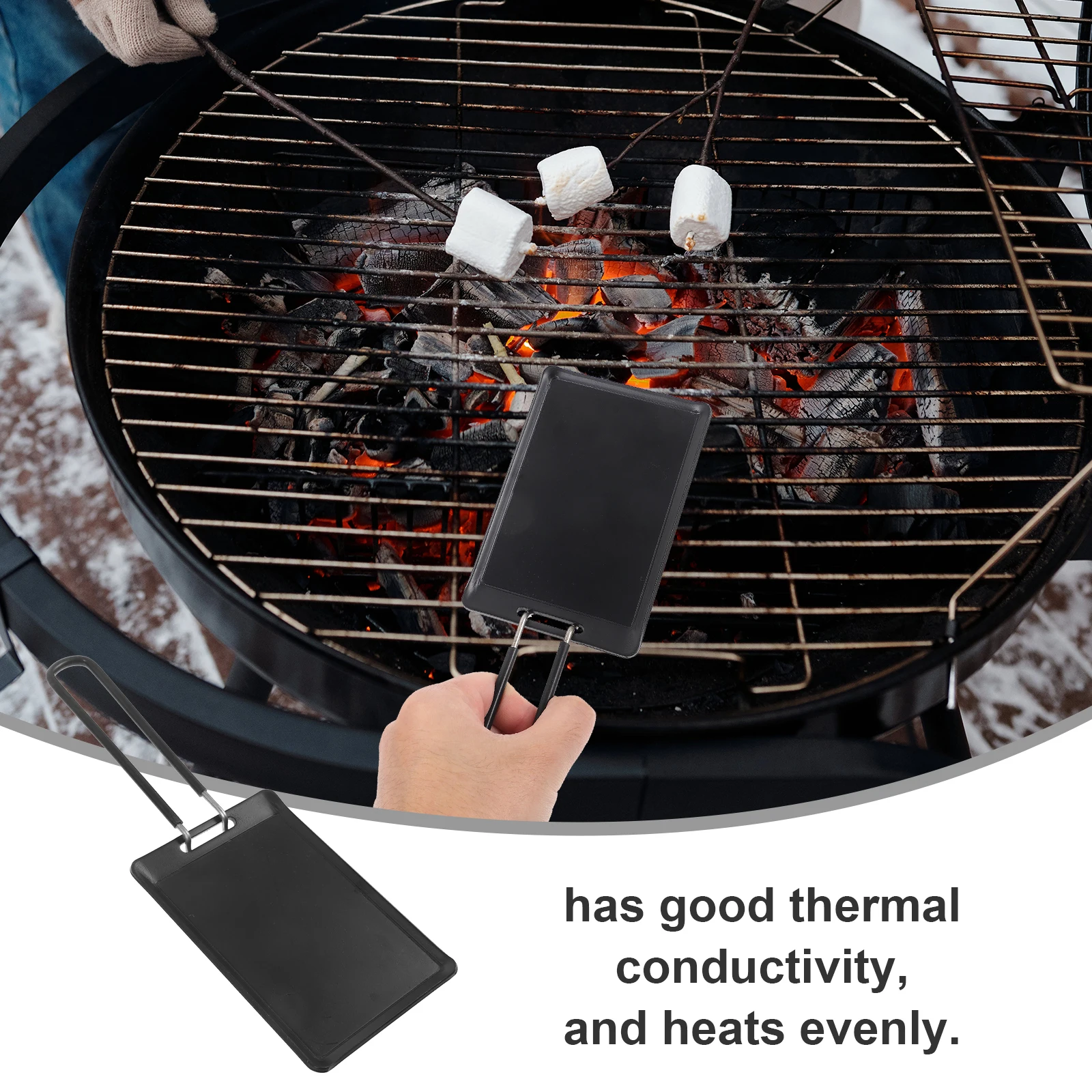 

1 set Stainless Steel Grill Pan Rectangular Flat Bottom Non stick Portable Camping BBQ Tray Even Heating