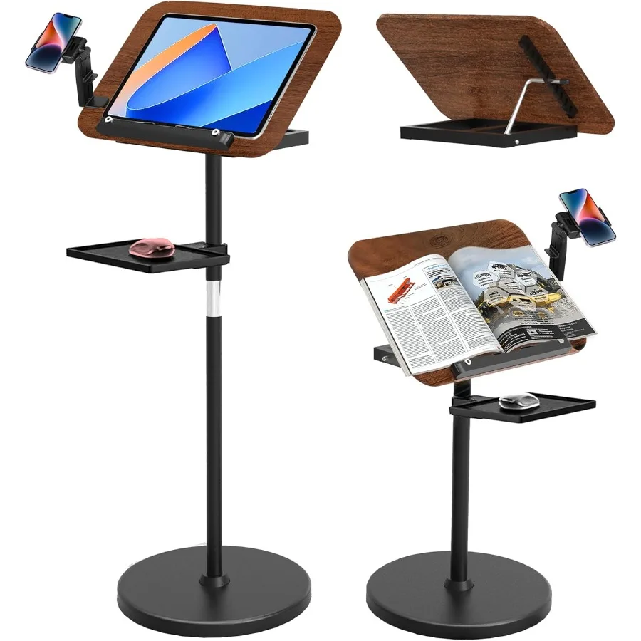 

2 in 1 Adjustable Music Stand for Sheet Music Dual Use Desktop and Floor Book Stand with Tray Elastic Page Clips for Music Shee