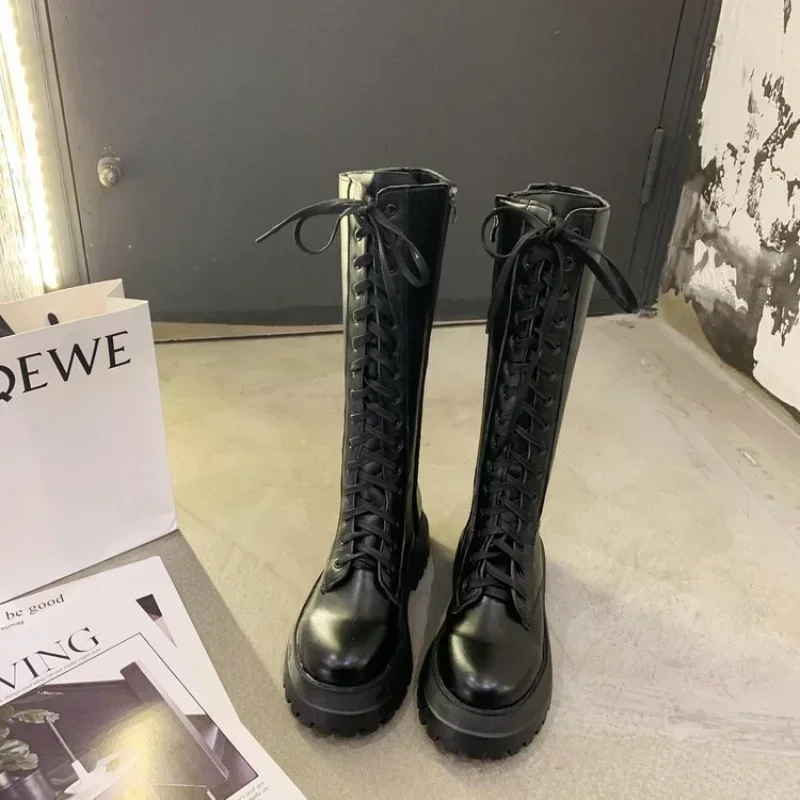 Long boots for women  not over the knee 2025 spring new style thick heeled high top knight boots
