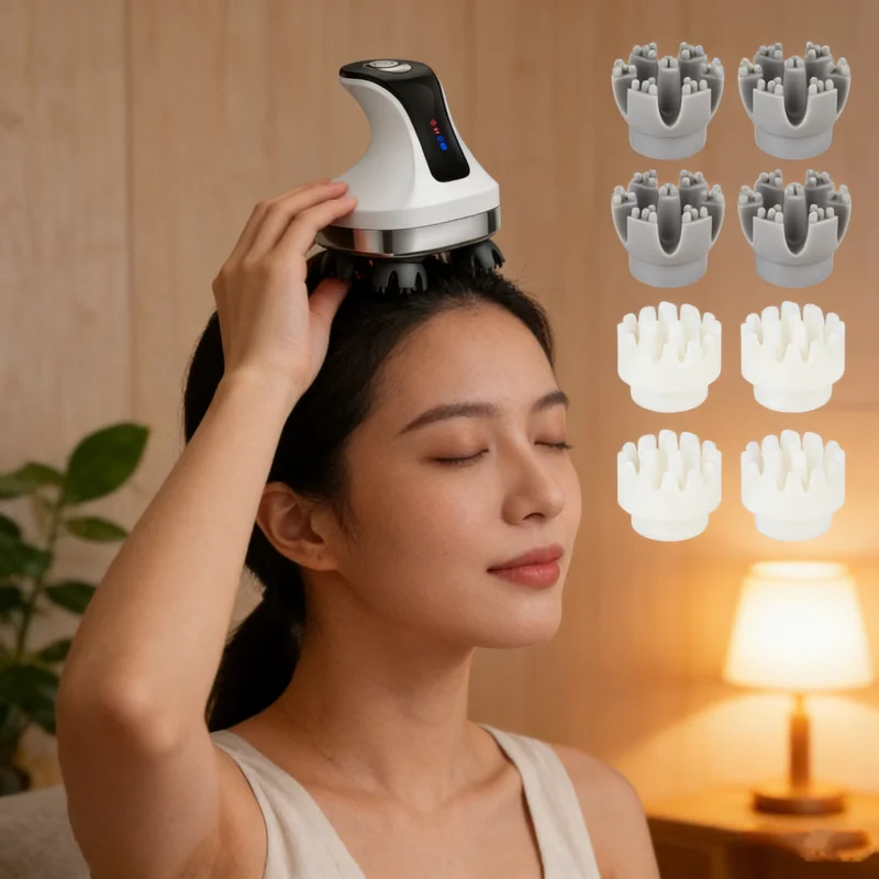 Scalp Massager Head Massager Stress Relax, 5 in 1 Kneading 128 Massage Nodes Hair Massage with 8 Removable Claws Cat Scratcher