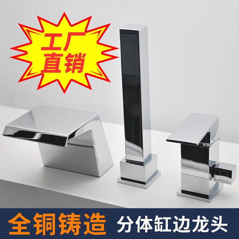 3 Piece Bath Basin Faucet Deck Mounted Waterfall Hand Shower Diverter Mixer Hot Cold Water Mixer Tap 5 Years Warranty