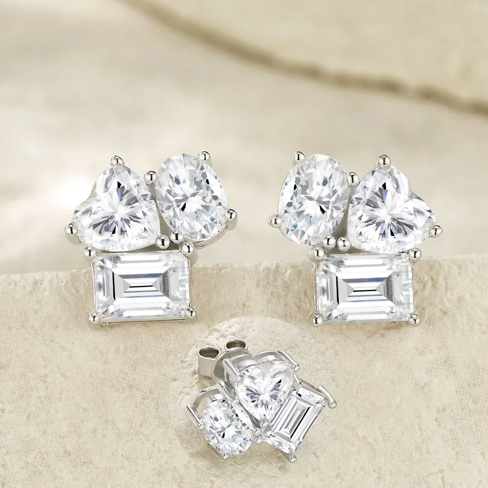COSYA Pear/Oval Cut Full Moissanite Earrings 100% S925 Silver D VVS1 Lab Diamond 2-stone Ear Stud For Woman Fine Party Jewelry - Image 5