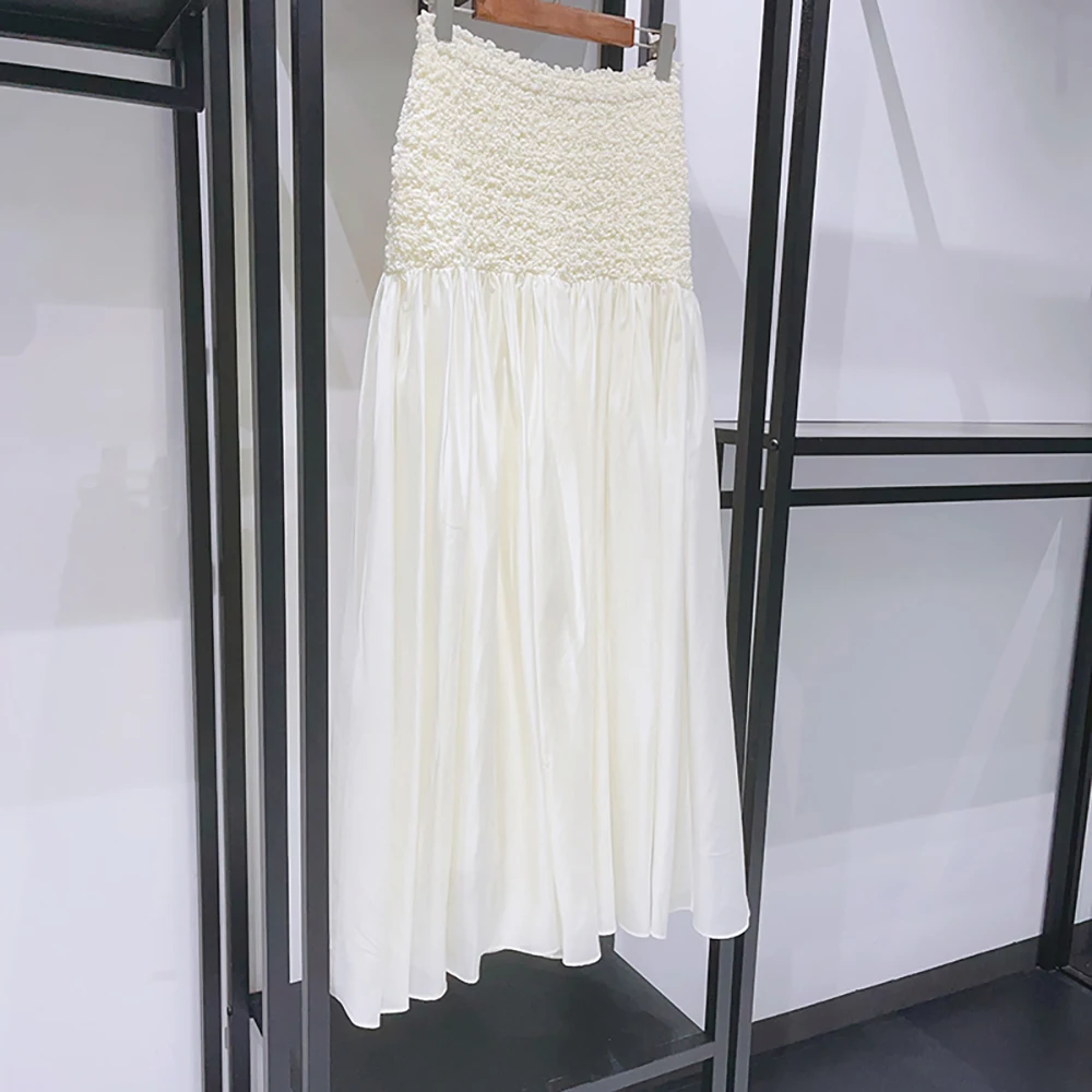 Pleated Splicing Women Skirt Y2k Elastic Waist Temperament Elegant Commuter Hundred Straight Skirt 2025 Early Autumn New