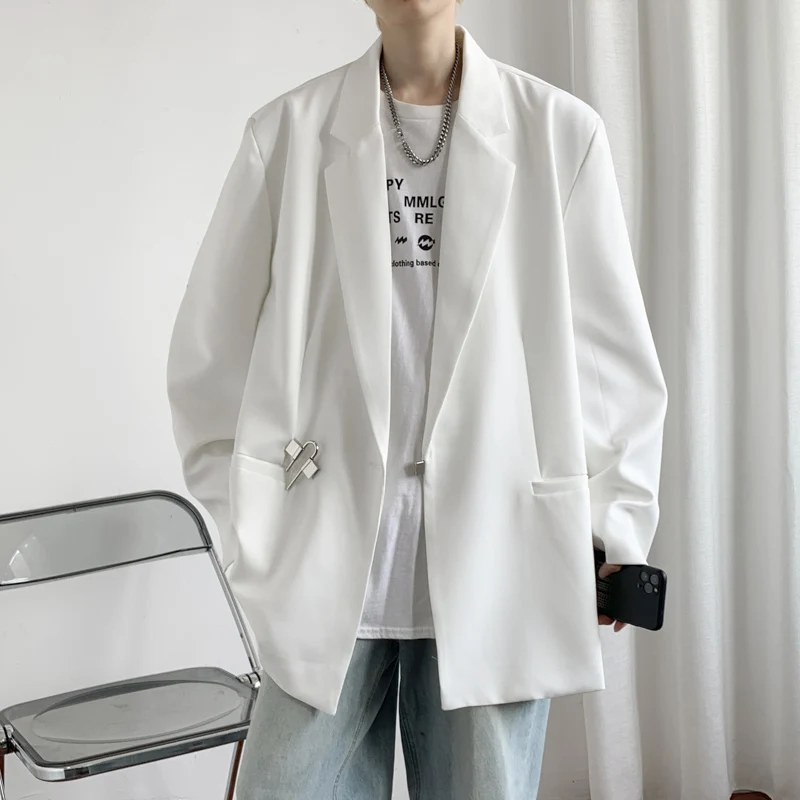 

Мужской повседневный пиджак свободного кроя с длинным рукавом, модный дизайн для осени и весны, уличный стиль, корейская версия, на одной пуговице