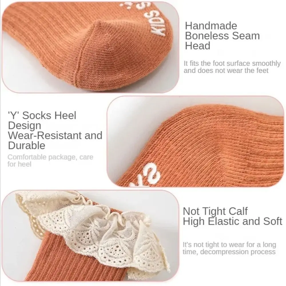 Non Slip Dots Socks Mid Calf Length Lace Trim Toddler Floor Socks Anti Skid Bottom Soft Fabric Mid Calf Socks Home Activity