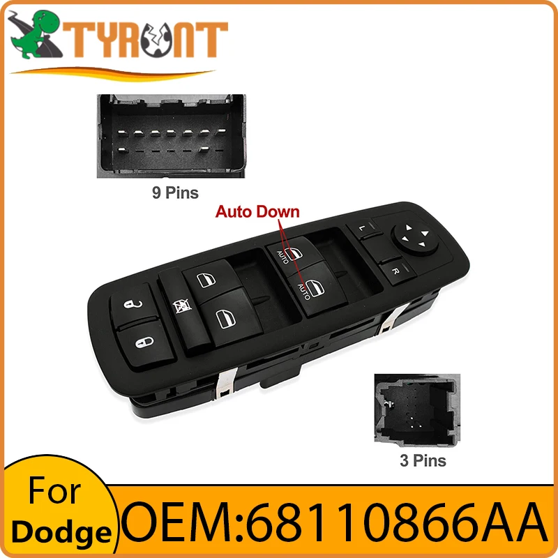 

TYRNT Driver's Electric Window Lift Switch 68110866AA For Dodge Ram 1500 2500 3500 Chrysler Rearview Mirror Adjustment Button