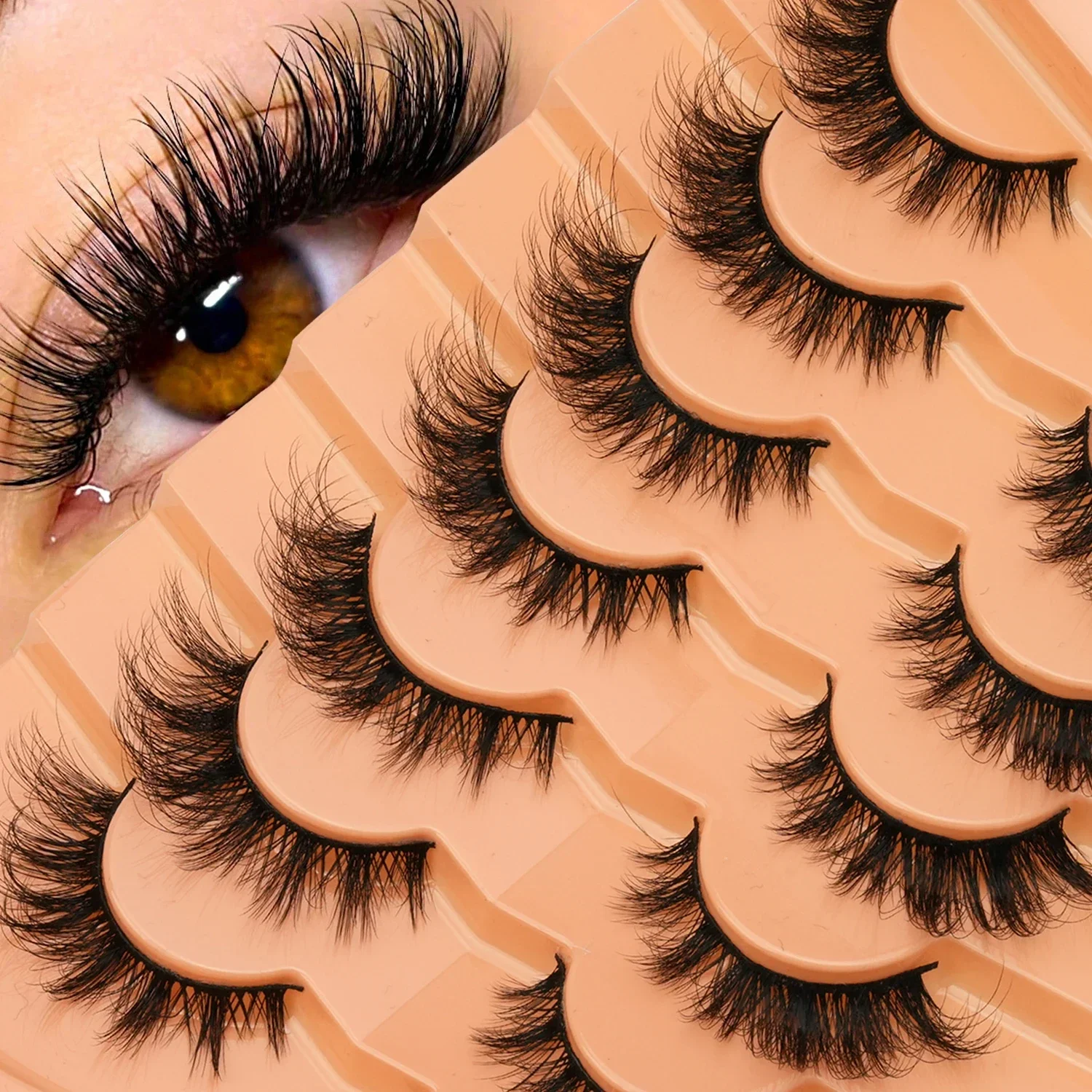 3D Faux Mink Strip Lashes 7 Pairs Fluffy Wispy Dramatic Volume Reusable Handmade Fake Eyelashes For Eye Makeup