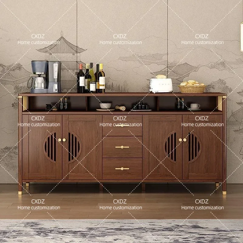 New Chinese Style Side Cabinet Solid Wood Frame Dining Room Wall Storage Unit Multi Functional Living Room Tea Cabinet Locker
